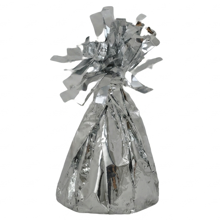 Silver balloon weight on a white background