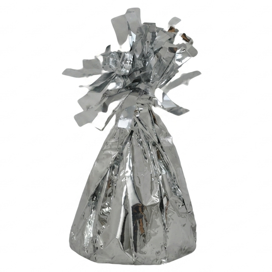 Silver balloon weight on a white background