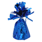 Blue metallic balloon weight with tassels on a white background