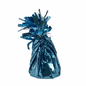Blue metallic balloon weight on a white background