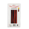 Partyrite 'It's A Party' back drop banner package, featuring orange and black striped fabric panels inside a clear plastic hanging sleeve with printed packaging details.