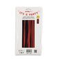 Partyrite 'It's A Party' back drop banner package, featuring orange and black striped fabric panels inside a clear plastic hanging sleeve with printed packaging details.