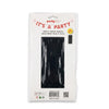 PartyRite photo booth back drop in black tinsel, packaged in a clear plastic sleeve with a white header card that reads 'It's a Party' and shows dimensions 39.3in x 78.