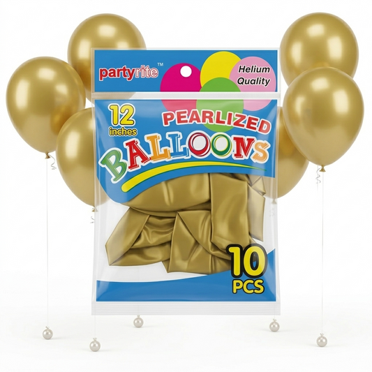 PartyRite 12 英寸金色珠光乳膠氣球，10 入，批發