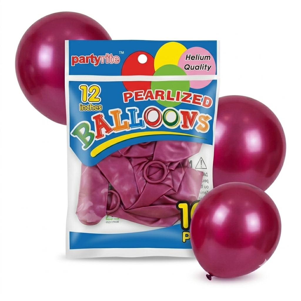 PartyRite 12-Inch Pearl Magenta Latex Balloons, 10-Pack, Wholesale