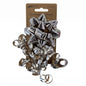A 2-count of metallic silver gift bow and ribbon set in a brown cardboard hanger package, shown against a plain white background.