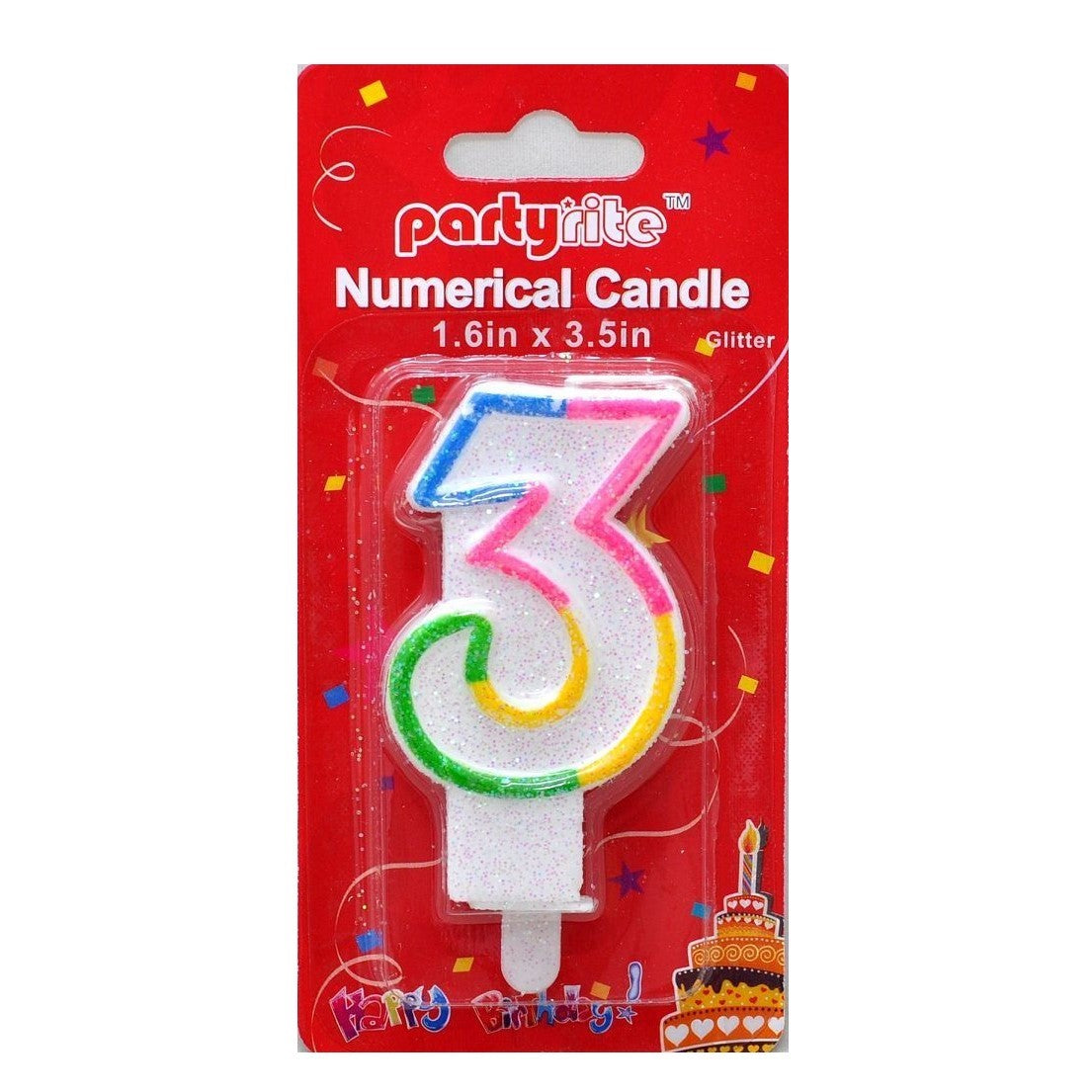 PartyRite #3 Glitter Birthday Cake Candle | Wholesale