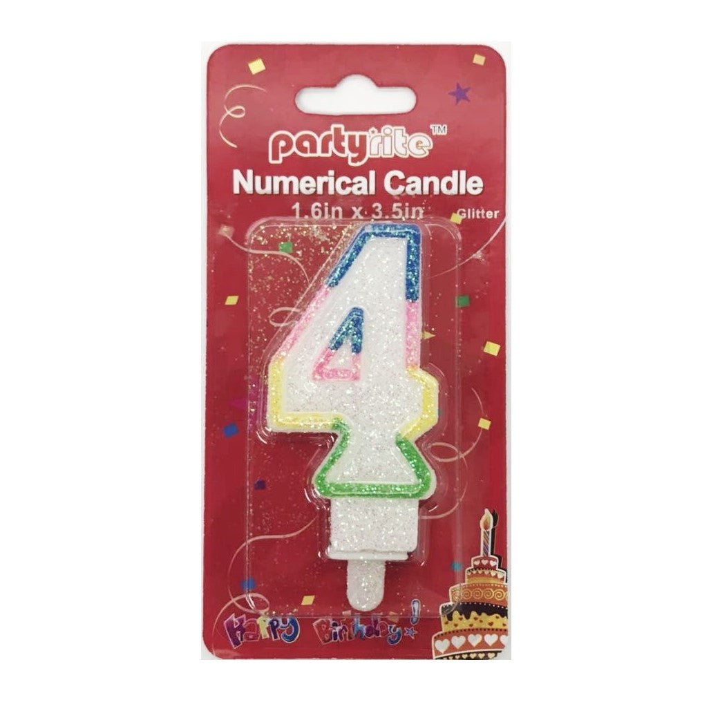 PartyRite #4 Glitter Birthday Cake Candle | Wholesale