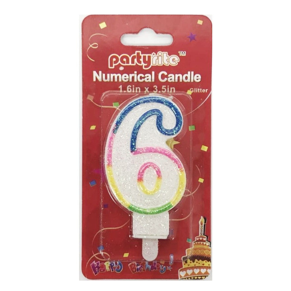 PartyRite #6 Glitter Birthday Cake Candle | Wholesale Case