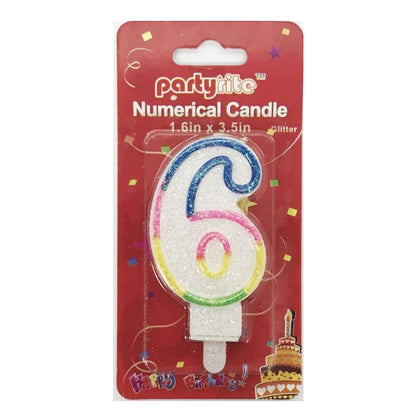 PartyRite #6 Glitter Birthday Cake Candle | Wholesale Case
