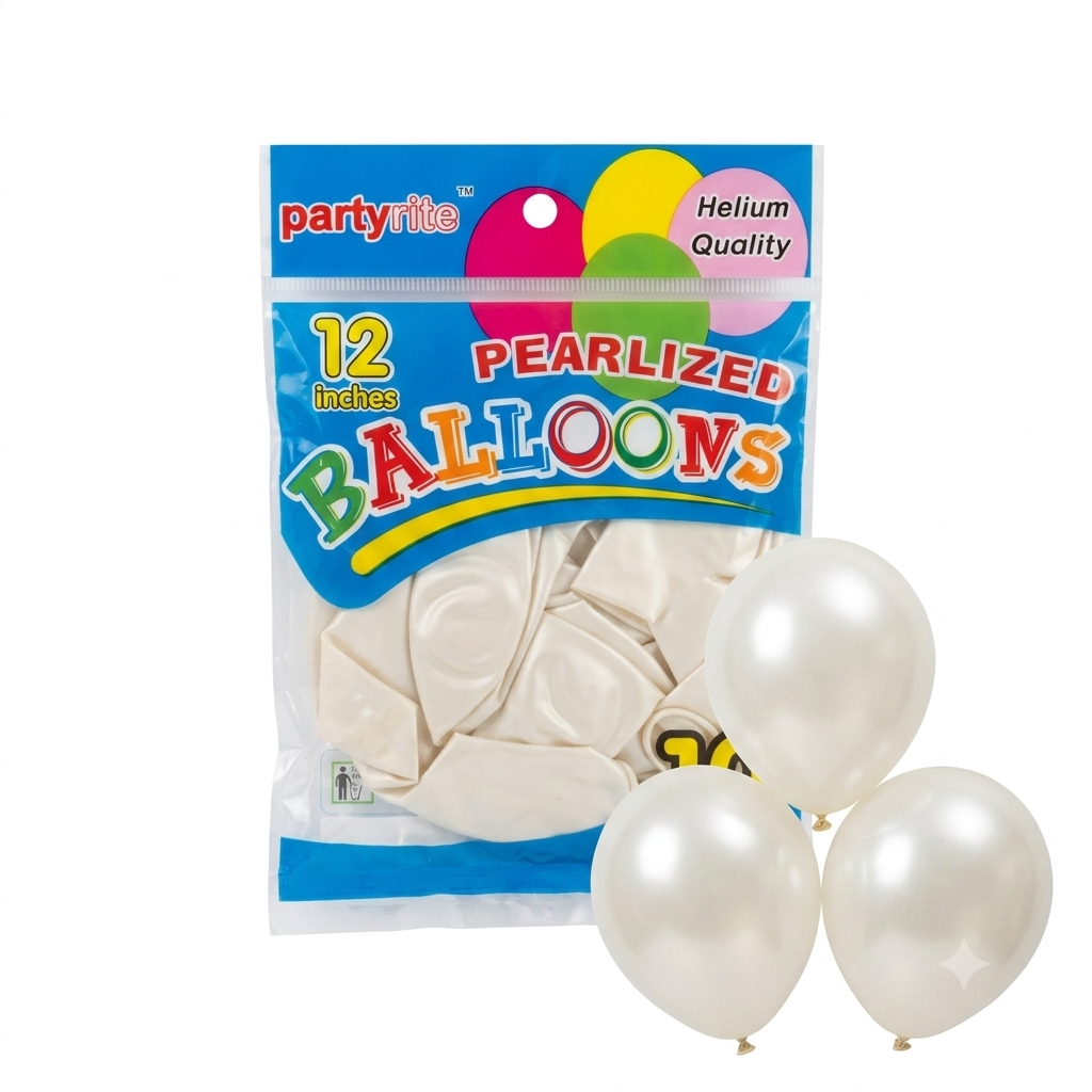 PartyRite 12-Inch White Pearlized Latex Balloons, 10-Pack, Wholesale
