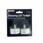 Pack of two flickering LED tealights with batteries included, brand 'Home Rite'.
