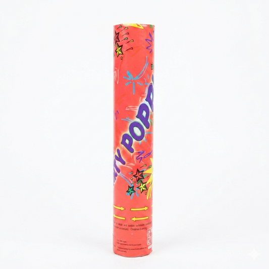 Red canister with colorful graphics and 'Pop' text on a white background