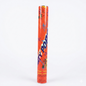 Red party popper with colorful designs on a white background