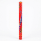 Red party popper with colorful designs on a white background