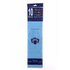 A package of 10 sheets of light blue tissue gift wrap with dark blue header and footer bands featuring festive confetti and a small gift box illustration.