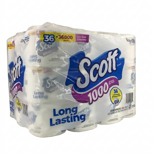 Pack of Scott 1000 toilet paper rolls on a white background