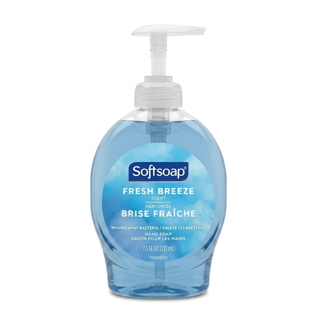Softsoap hand soap bottle with pump dispenser on a white background