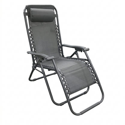 Gray lounge chair with adjustable back on a white background