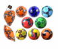 Colorful soccer balls with a variety of patterns on a white background