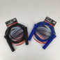 Two jump ropes with black and blue handles on white background