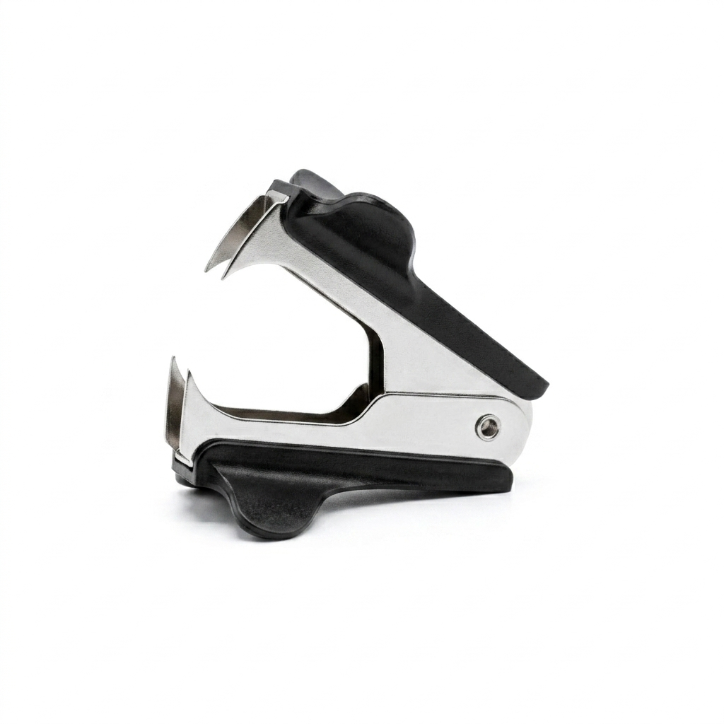 Metallic staple puller on a white background