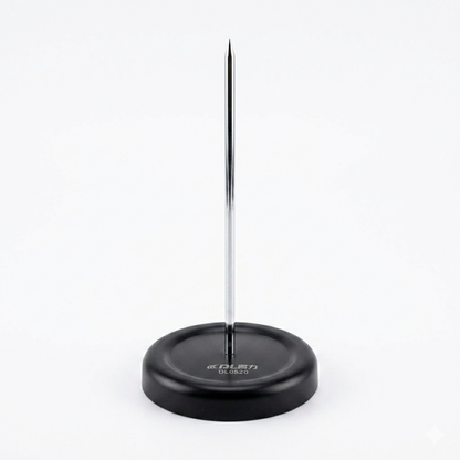 Black magnetic pin holder with a metal pin on a white background