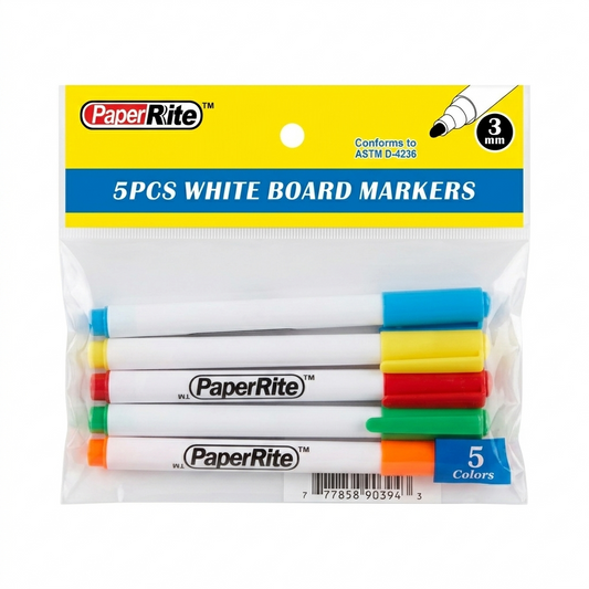 Pack of PaperRite whiteboard markers with colorful caps on a white background