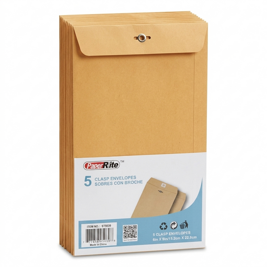 Pack of PaperRite clasp envelopes on a white background