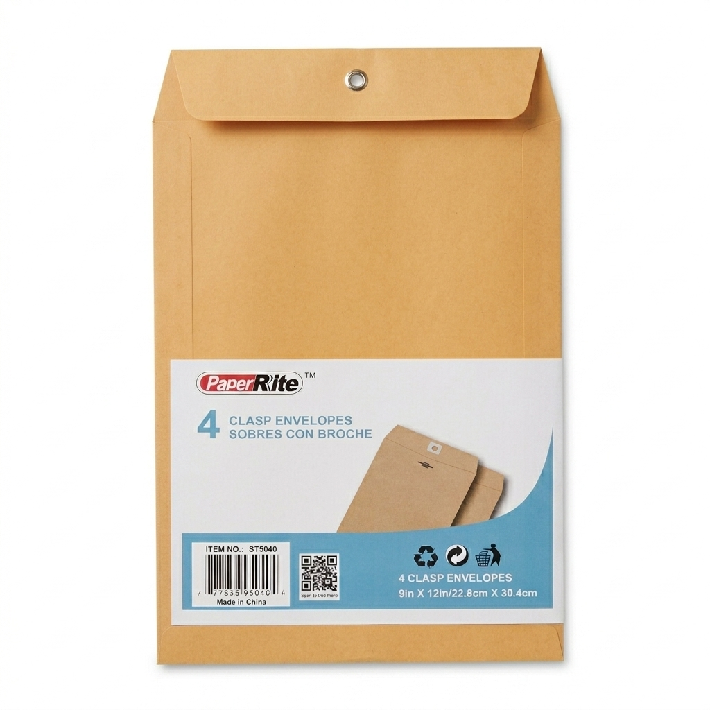 Brown envelope with PaperRite label on a white background