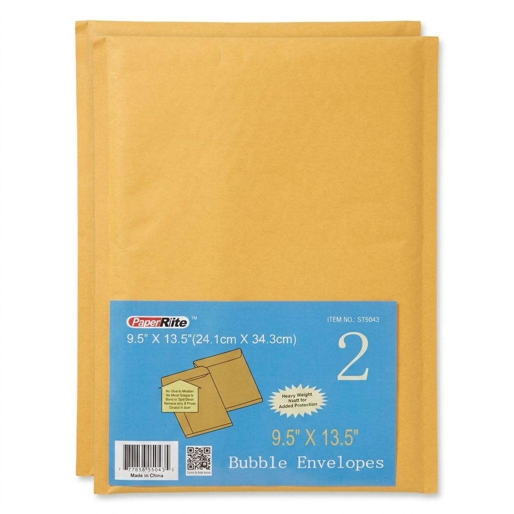Two yellow bubble envelopes with a PaperRite label on a white background
