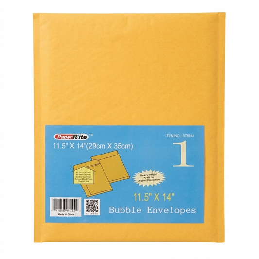 Yellow bubble envelope with PaperRite branding on a white background