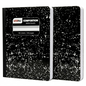 Two black composition notebooks with speckled pattern on a white background