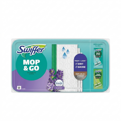 Swiffer Mop & Go package with lavender scent on a white background