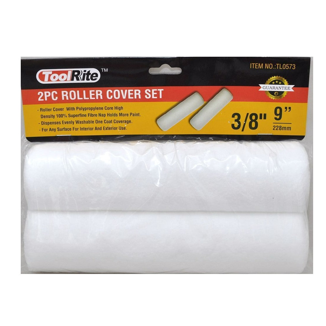 ToolRite 2-Piece 9" Fine Fiber Paint Roller Cover Set, 3/8" Nap, Wholesale