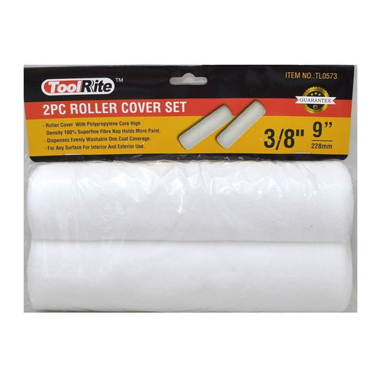 ToolRite 2-Piece 9" Fine Fiber Paint Roller Cover Set, 3/8" Nap, Wholesale