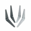 Two metal brackets, one black and one silver, on a white background