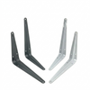 Two metal brackets, one black and one silver, on a white background.