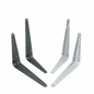 Two metal brackets, one black and one silver, on a white background.