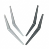 Two metal brackets, one silver and one black, on a white background.
