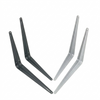 Two metal brackets, one black and one silver, on a white background.