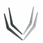 Two metal brackets, one black and one silver, on a white background.