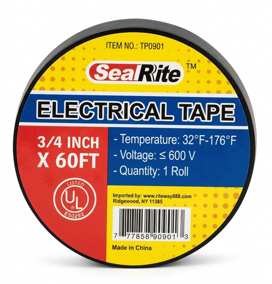 A roll of SealRite brand electrical tape, labeled as 3/4 inch x 60 feet, with temperature and voltage specifications.