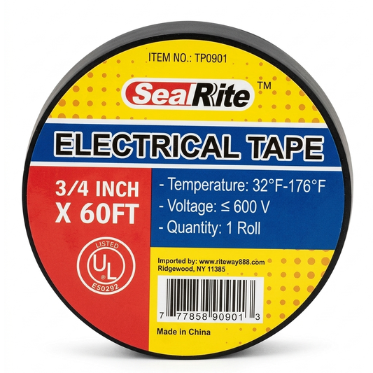 SealRite Professional Grade Black Electrical Tape, 3/4" x 60', Wholesale
