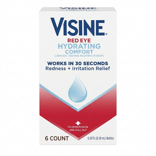 Visine Red Eye Hydrating Comfort eye drops packaging on a white background