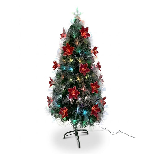 4' Fiber Optic Artificial Christmas Tree with LED Lights & Red Poinsettia Flowers | Wholesale