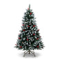 7' Frosted Artificial Christmas Tree with Red Berries & Natural Pinecones | Wholesale