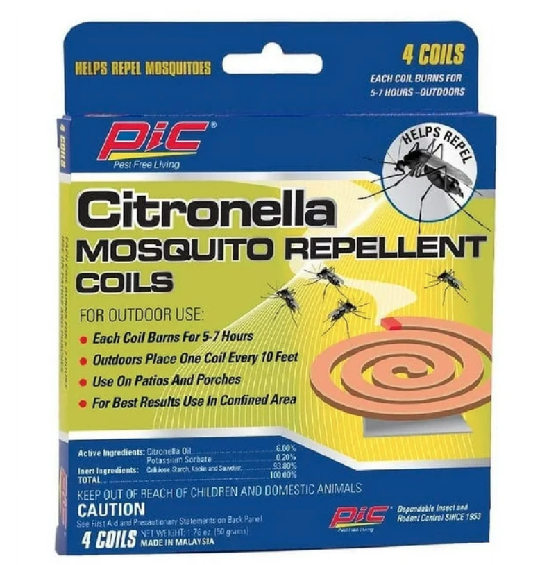 Packaging of Citronella mosquito repellent coils with PIC brand logo.