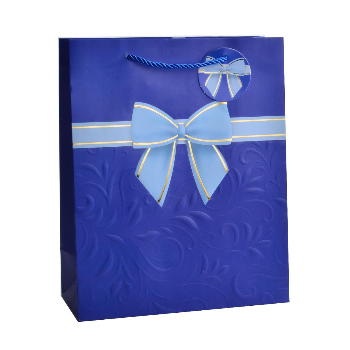 Giftrite Large Embossed Floral Paper Gift Bags with Ribbon Bow Accent & Gift Tags, 13" x 10" x 5", Assorted Colors | Wholesale