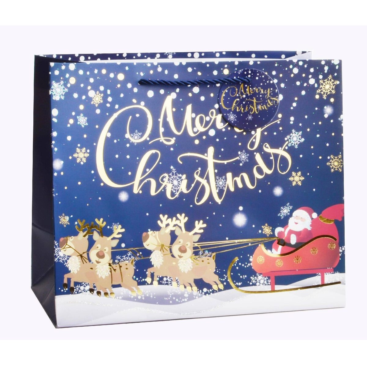 Giftrite Medium Horizontal Christmas Paper Gift Bags with Handles & Gift Tags, 9" x 7" x 4", Assorted | Wholesale